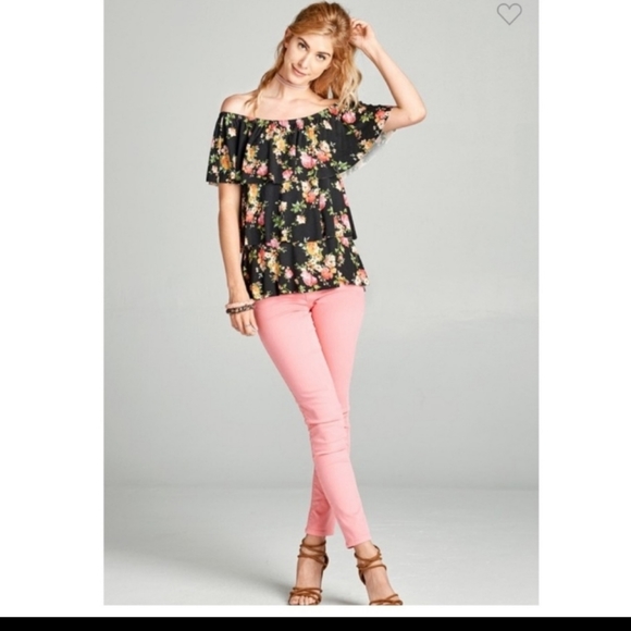 ODDY Floral Black Offshoulder Top New - Picture 3 of 7
